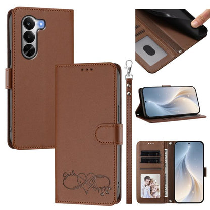 Happy Heart Pattern Magnetic Closure Vegan Leather Phone Case with Wrist Strap, For OnePlus Turbo 6X Pro 5G, For OnePlus Nord CE6 Lite