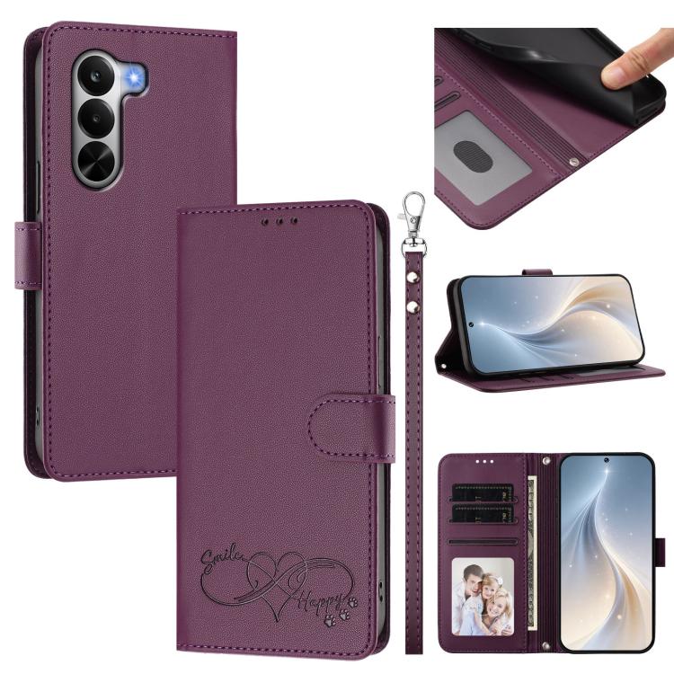 Happy Heart Pattern Magnetic Closure Vegan Leather Phone Case with Wrist Strap, For OnePlus Turbo 6X Pro 5G, For OnePlus Nord CE6 Lite