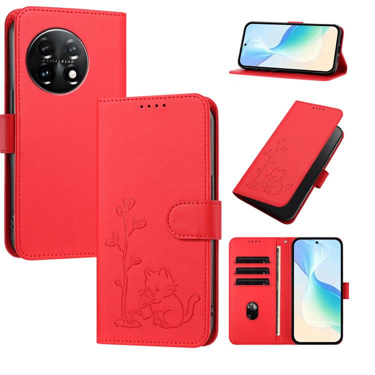YX0014 Cat Watering Tree Buckle Vegan Leather Phone Case with Lanyard, For OnePlus Nord 3, For OnePlus 11
