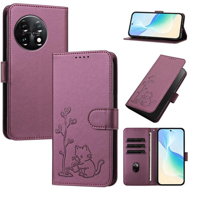 YX0014 Cat Watering Tree Buckle Vegan Leather Phone Case with Lanyard, For OnePlus Nord 3, For OnePlus 11