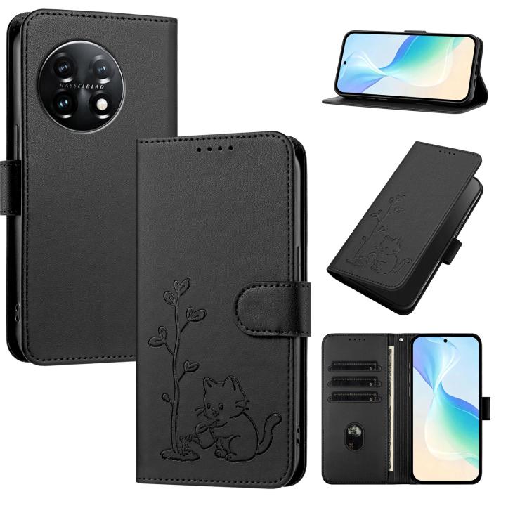 YX0014 Cat Watering Tree Buckle Vegan Leather Phone Case with Lanyard, For OnePlus Nord 3, For OnePlus 11