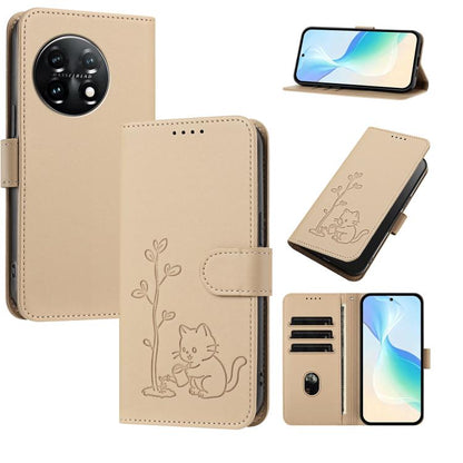 YX0014 Cat Watering Tree Buckle Vegan Leather Phone Case with Lanyard, For OnePlus Nord 3, For OnePlus 11
