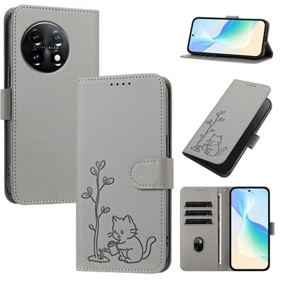 YX0014 Cat Watering Tree Buckle Vegan Leather Phone Case with Lanyard, For OnePlus Nord 3, For OnePlus 11