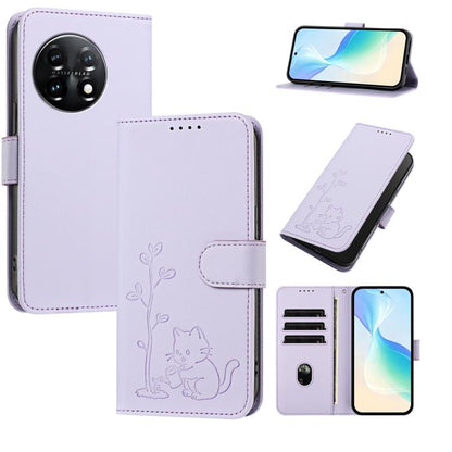 YX0014 Cat Watering Tree Buckle Vegan Leather Phone Case with Lanyard, For OnePlus Nord 3, For OnePlus 11
