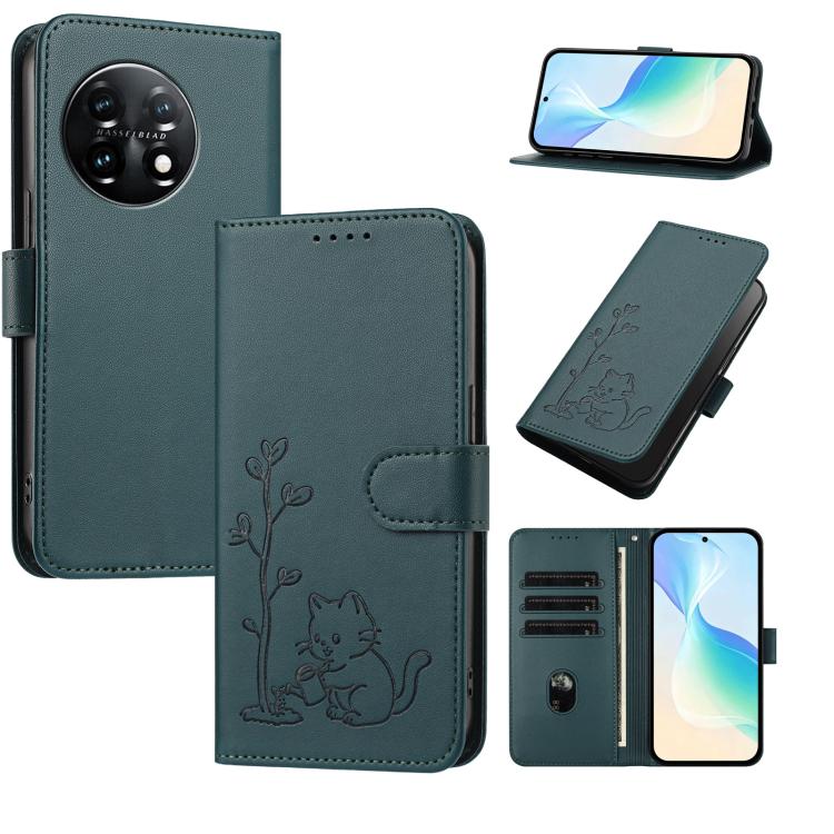YX0014 Cat Watering Tree Buckle Vegan Leather Phone Case with Lanyard, For OnePlus Nord 3, For OnePlus 11
