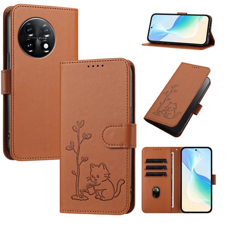 YX0014 Cat Watering Tree Buckle Vegan Leather Phone Case with Lanyard, For OnePlus Nord 3, For OnePlus 11