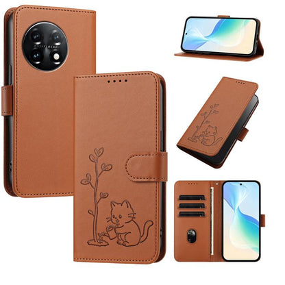 YX0014 Cat Watering Tree Buckle Vegan Leather Phone Case with Lanyard, For OnePlus Nord 3, For OnePlus 11