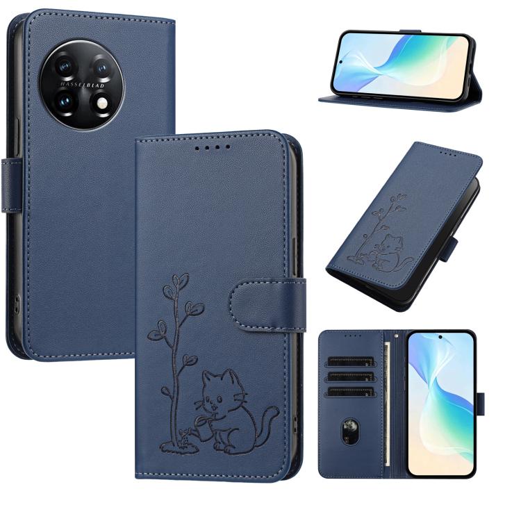YX0014 Cat Watering Tree Buckle Vegan Leather Phone Case with Lanyard, For OnePlus Nord 3, For OnePlus 11