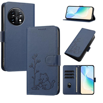 YX0014 Cat Watering Tree Buckle Vegan Leather Phone Case with Lanyard, For OnePlus Nord 3, For OnePlus 11