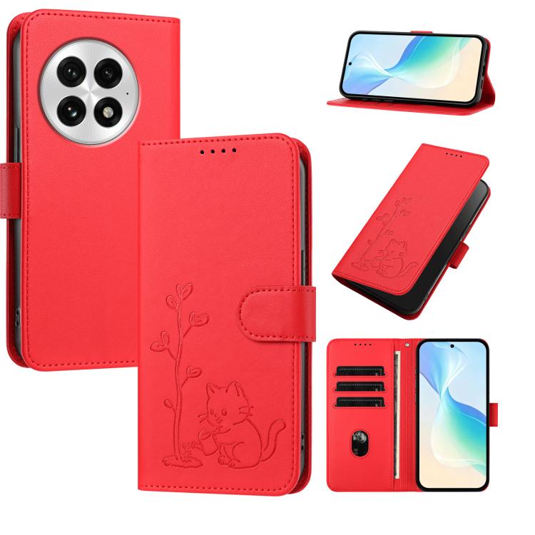 YX0014 Cat Watering Tree Buckle Vegan Leather Phone Case with Lanyard, For OnePlus 13, For OnePlus Nord 4