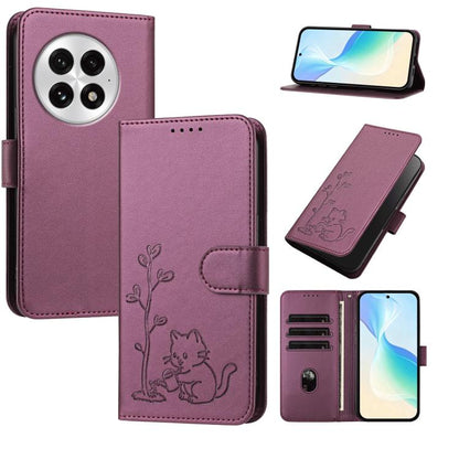 YX0014 Cat Watering Tree Buckle Vegan Leather Phone Case with Lanyard, For OnePlus 13, For OnePlus Nord 4