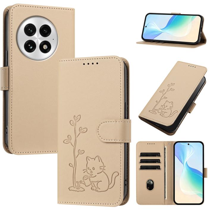 YX0014 Cat Watering Tree Buckle Vegan Leather Phone Case with Lanyard, For OnePlus 13, For OnePlus Nord 4