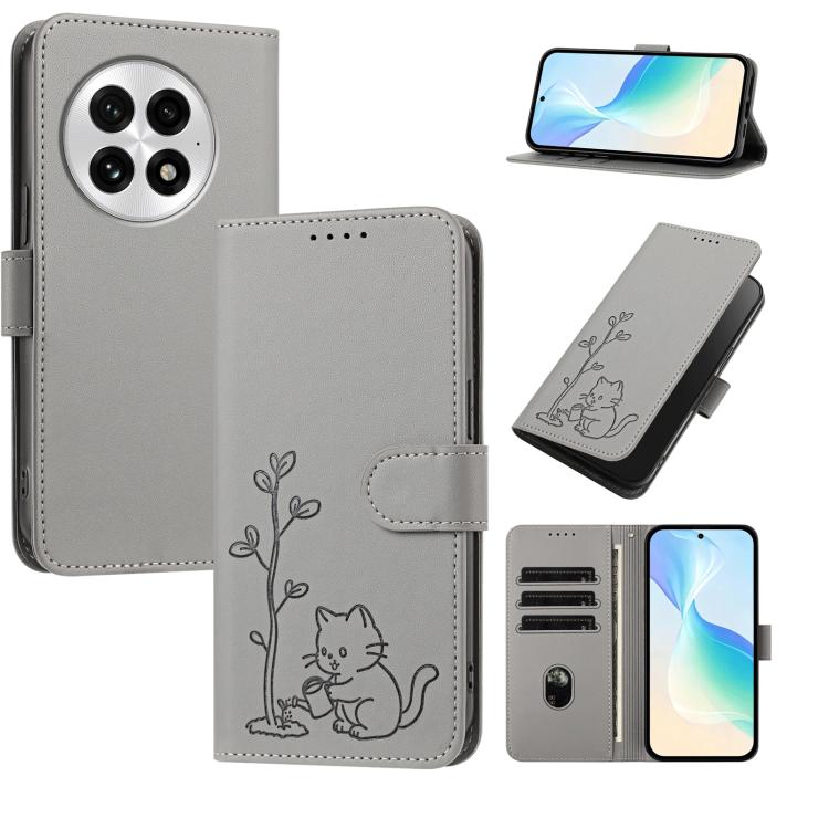 YX0014 Cat Watering Tree Buckle Vegan Leather Phone Case with Lanyard, For OnePlus 13, For OnePlus Nord 4