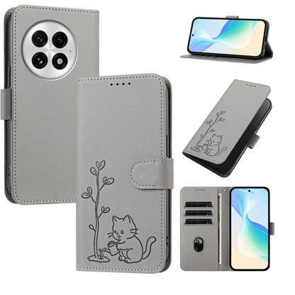 YX0014 Cat Watering Tree Buckle Vegan Leather Phone Case with Lanyard, For OnePlus 13, For OnePlus Nord 4
