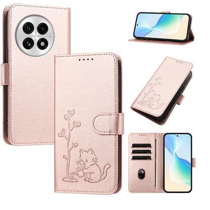 YX0014 Cat Watering Tree Buckle Vegan Leather Phone Case with Lanyard, For OnePlus 13, For OnePlus Nord 4