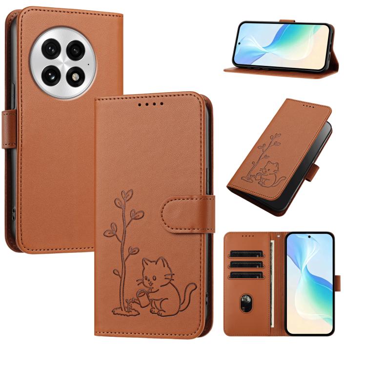 YX0014 Cat Watering Tree Buckle Vegan Leather Phone Case with Lanyard, For OnePlus 13, For OnePlus Nord 4