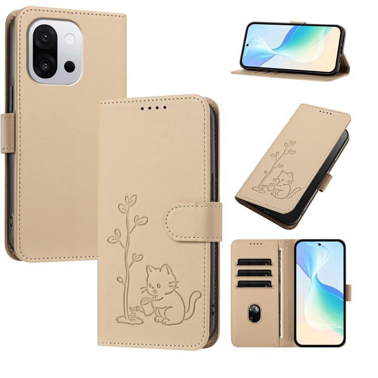 YX0014 Cat Watering Tree Buckle Vegan Leather Phone Case with Lanyard, For OnePlus 13T 5G, For OnePlus Ace 5