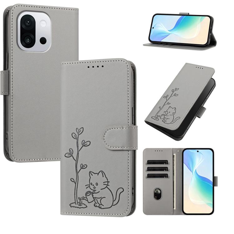 YX0014 Cat Watering Tree Buckle Vegan Leather Phone Case with Lanyard, For OnePlus 13T 5G, For OnePlus Ace 5