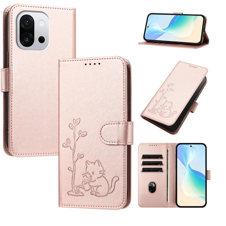YX0014 Cat Watering Tree Buckle Vegan Leather Phone Case with Lanyard, For OnePlus 13T 5G, For OnePlus Ace 5