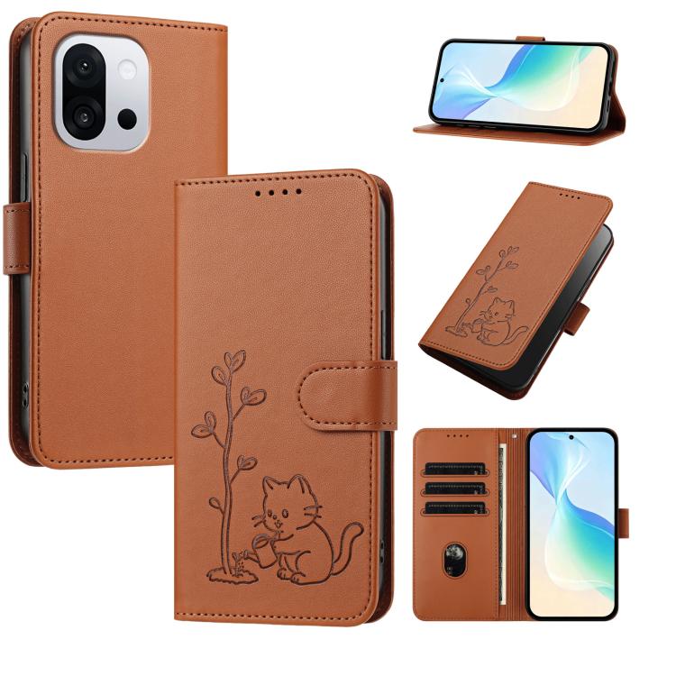 YX0014 Cat Watering Tree Buckle Vegan Leather Phone Case with Lanyard, For OnePlus 13T 5G, For OnePlus Ace 5