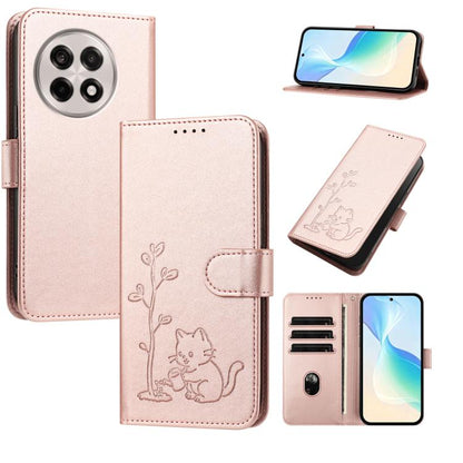 YX0014 Cat Watering Tree Buckle Vegan Leather Phone Case with Lanyard, For OnePlus 13T 5G, For OnePlus Ace 5