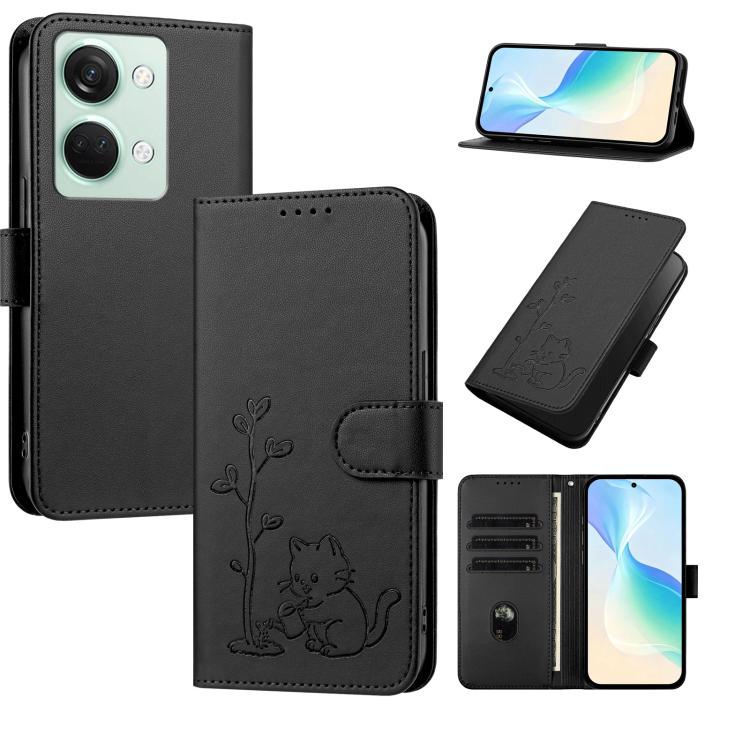 YX0014 Cat Watering Tree Buckle Vegan Leather Phone Case with Lanyard, For OnePlus Nord 3, For OnePlus 11