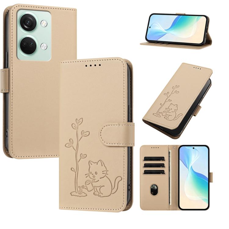 YX0014 Cat Watering Tree Buckle Vegan Leather Phone Case with Lanyard, For OnePlus Nord 3, For OnePlus 11