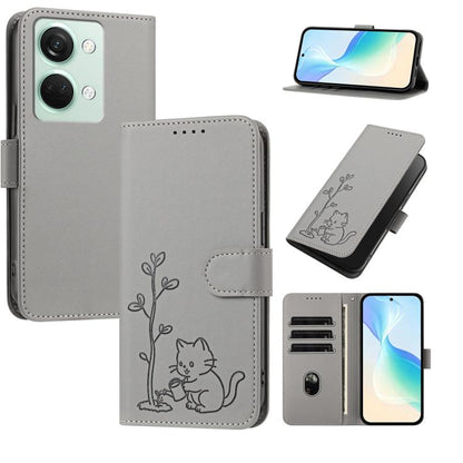 YX0014 Cat Watering Tree Buckle Vegan Leather Phone Case with Lanyard, For OnePlus Nord 3, For OnePlus 11
