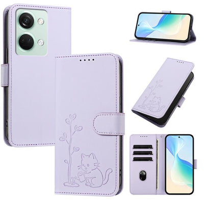 YX0014 Cat Watering Tree Buckle Vegan Leather Phone Case with Lanyard, For OnePlus Nord 3, For OnePlus 11