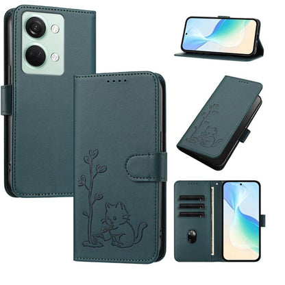 YX0014 Cat Watering Tree Buckle Vegan Leather Phone Case with Lanyard, For OnePlus Nord 3, For OnePlus 11