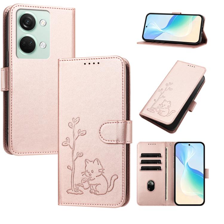 YX0014 Cat Watering Tree Buckle Vegan Leather Phone Case with Lanyard, For OnePlus Nord 3, For OnePlus 11