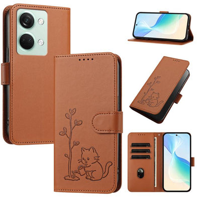 YX0014 Cat Watering Tree Buckle Vegan Leather Phone Case with Lanyard, For OnePlus Nord 3, For OnePlus 11