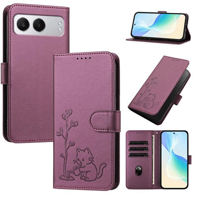 YX0014 Cat Watering Tree Buckle Vegan Leather Phone Case with Lanyard, For OnePlus 13, For OnePlus Nord 4