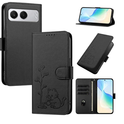 YX0014 Cat Watering Tree Buckle Vegan Leather Phone Case with Lanyard, For OnePlus 13, For OnePlus Nord 4