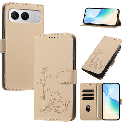 YX0014 Cat Watering Tree Buckle Vegan Leather Phone Case with Lanyard, For OnePlus 13, For OnePlus Nord 4