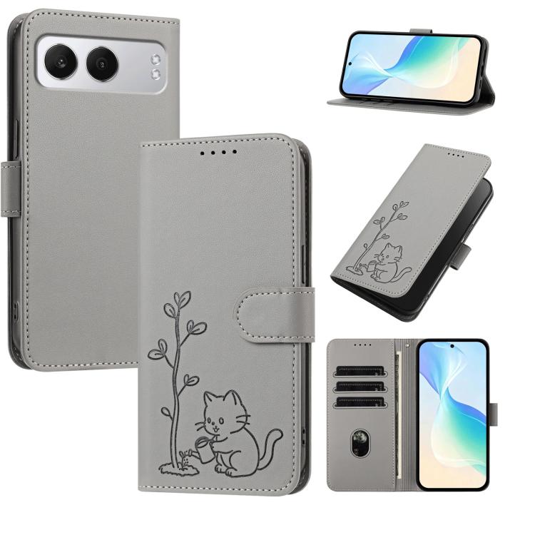 YX0014 Cat Watering Tree Buckle Vegan Leather Phone Case with Lanyard, For OnePlus 13, For OnePlus Nord 4