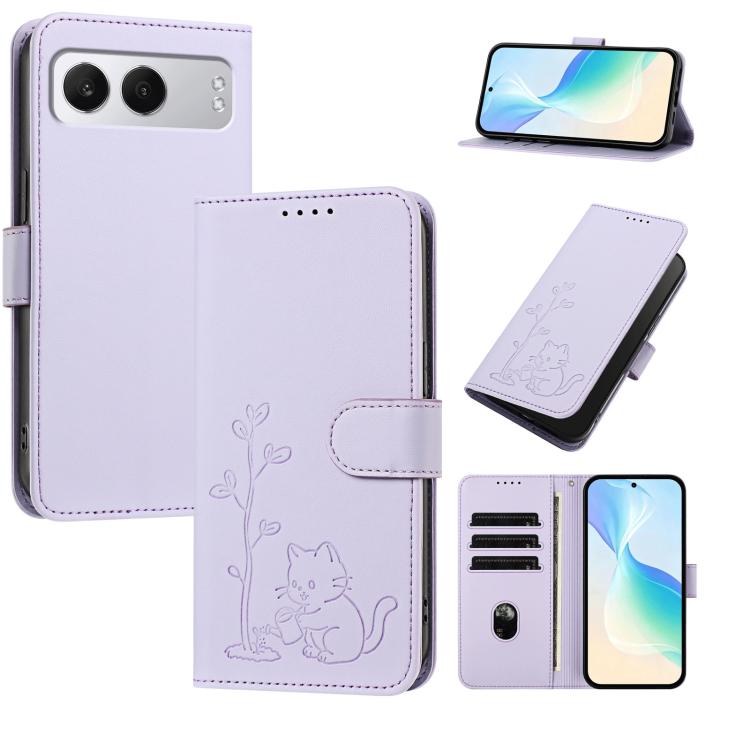 YX0014 Cat Watering Tree Buckle Vegan Leather Phone Case with Lanyard, For OnePlus 13, For OnePlus Nord 4