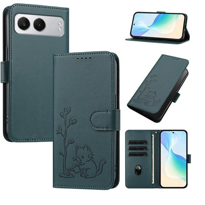YX0014 Cat Watering Tree Buckle Vegan Leather Phone Case with Lanyard, For OnePlus 13, For OnePlus Nord 4