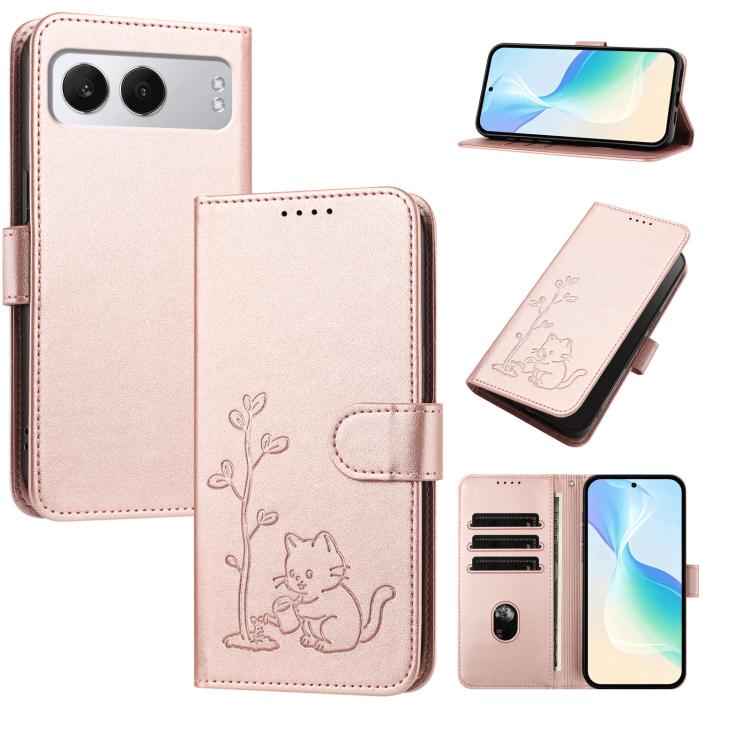 YX0014 Cat Watering Tree Buckle Vegan Leather Phone Case with Lanyard, For OnePlus 13, For OnePlus Nord 4