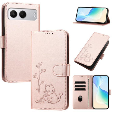 YX0014 Cat Watering Tree Buckle Vegan Leather Phone Case with Lanyard, For OnePlus 13, For OnePlus Nord 4