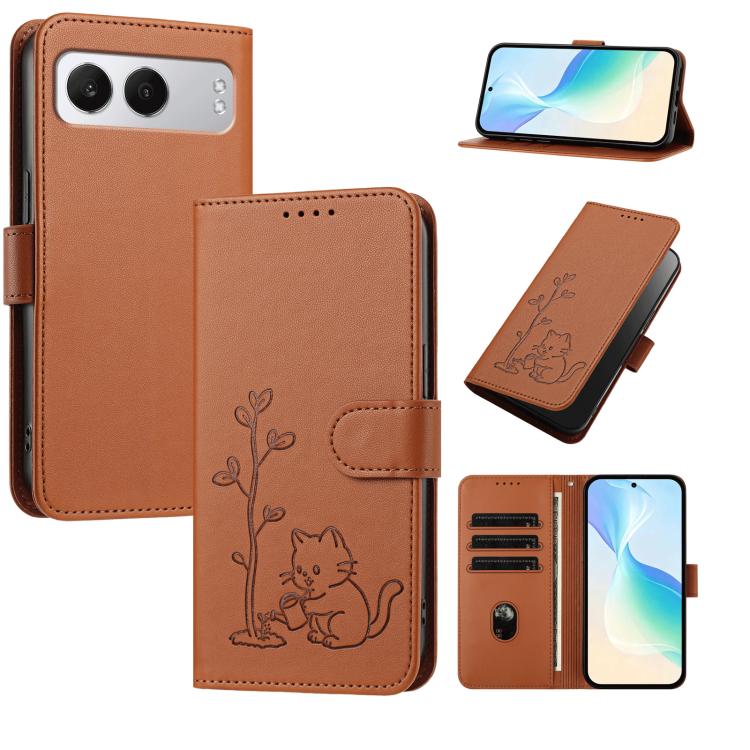 YX0014 Cat Watering Tree Buckle Vegan Leather Phone Case with Lanyard, For OnePlus 13, For OnePlus Nord 4