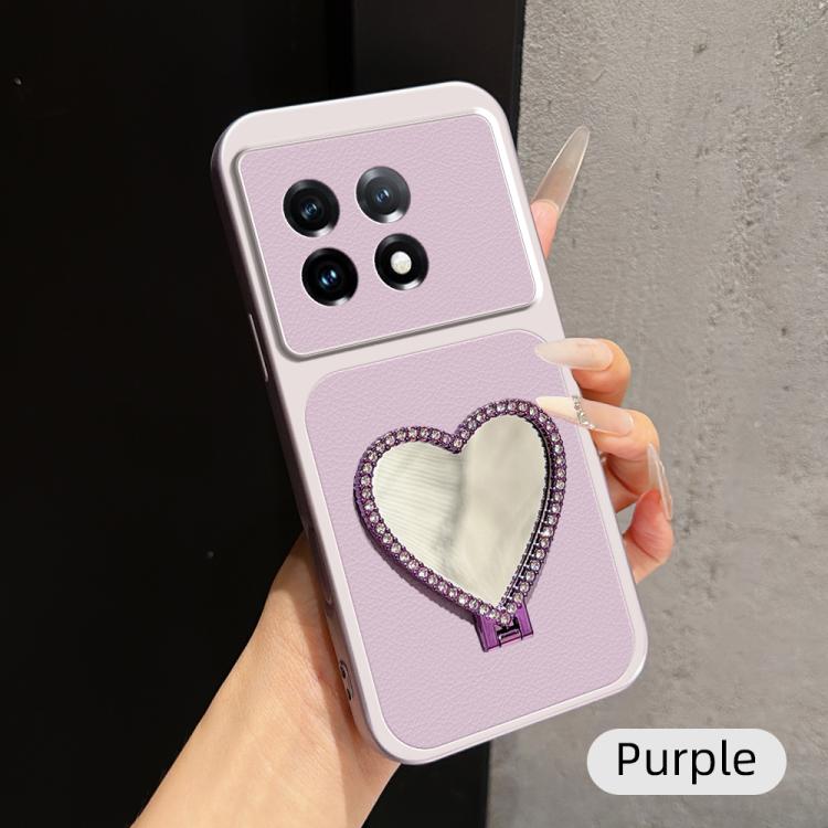 Lambskin Series Skin Feel Shockproof Phone Case with Heart Mirror Holder, For OnePlus Ace 2V, For OnePlus Ace 2, For OnePlus 11