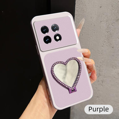 Lambskin Series Skin Feel Shockproof Phone Case with Heart Mirror Holder, For OnePlus Ace 2V, For OnePlus Ace 2, For OnePlus 11