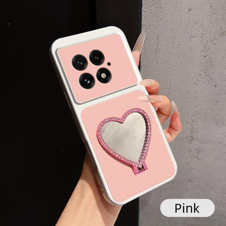 Lambskin Series Skin Feel Shockproof Phone Case with Heart Mirror Holder, For OnePlus 13T, For OnePlus Ace 5, For OnePlus 13, For OnePlus Ace 3 Pro