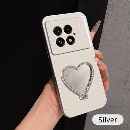 Lambskin Series Skin Feel Shockproof Phone Case with Heart Mirror Holder, For OnePlus 13T, For OnePlus Ace 5, For OnePlus 13, For OnePlus Ace 3 Pro