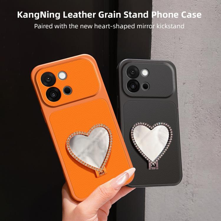 Lambskin Series Skin Feel Shockproof Phone Case with Heart Mirror Holder, For OnePlus 13T, For OnePlus Ace 5, For OnePlus 13, For OnePlus Ace 3 Pro