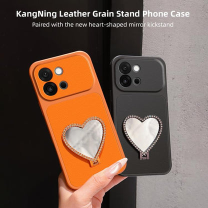 Lambskin Series Skin Feel Shockproof Phone Case with Heart Mirror Holder, For OnePlus 13T, For OnePlus Ace 5, For OnePlus 13, For OnePlus Ace 3 Pro