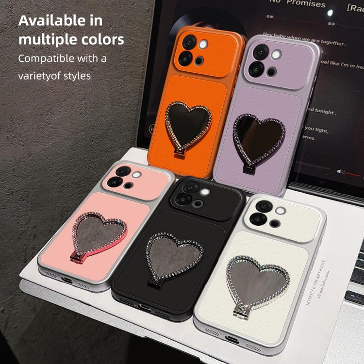 Lambskin Series Skin Feel Shockproof Phone Case with Heart Mirror Holder, For OnePlus 13T, For OnePlus Ace 5, For OnePlus 13, For OnePlus Ace 3 Pro