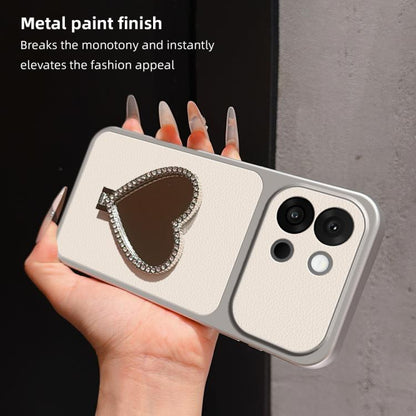 Lambskin Series Skin Feel Shockproof Phone Case with Heart Mirror Holder, For OnePlus 13T, For OnePlus Ace 5, For OnePlus 13, For OnePlus Ace 3 Pro