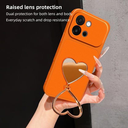 Lambskin Series Skin Feel Shockproof Phone Case with Heart Mirror Holder, For OnePlus 13T, For OnePlus Ace 5, For OnePlus 13, For OnePlus Ace 3 Pro